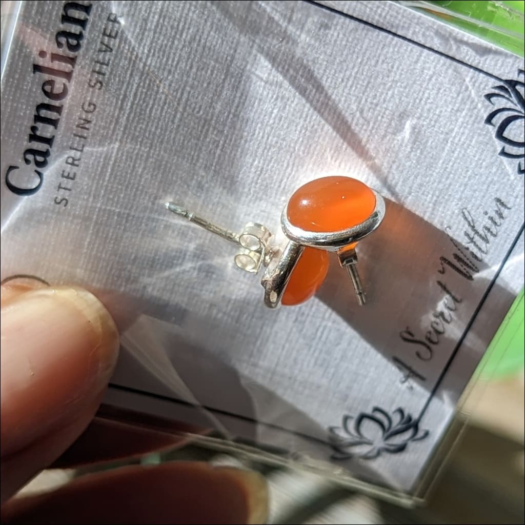 Carnelian gemstone stud Earrings recycled silver Ethically Sourced