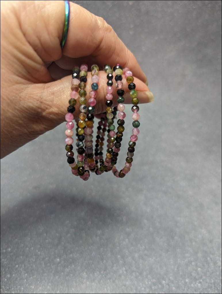 Dainty Watermelon Tourmaline crystal healing bracelet Gemstone bracelet sourced in Brazil 4 mm faceted bead