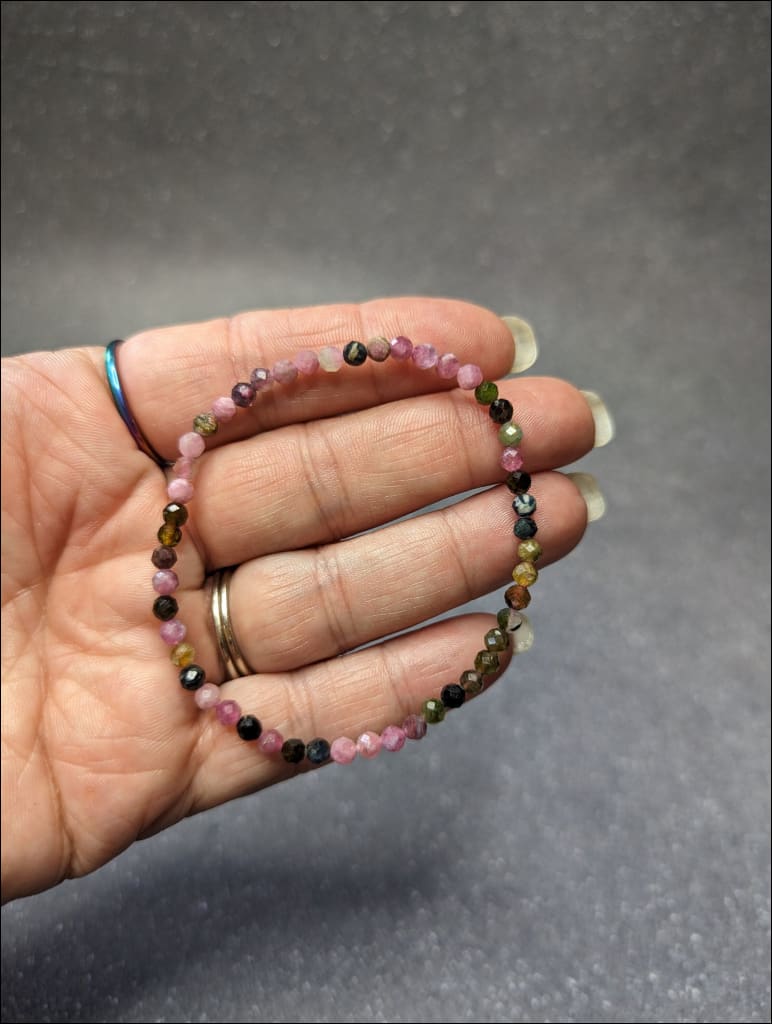Dainty Watermelon Tourmaline crystal healing bracelet Gemstone bracelet sourced in Brazil 4 mm faceted bead
