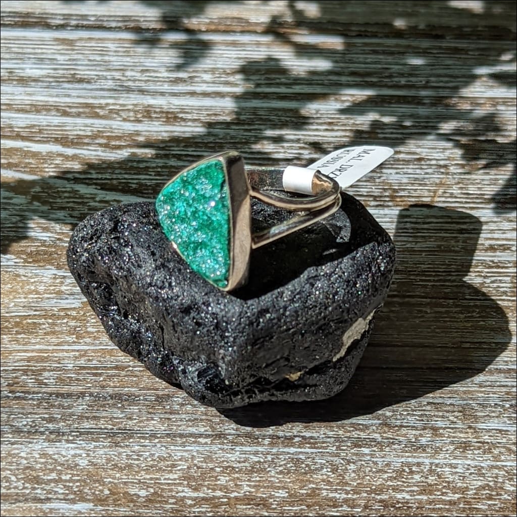 Gorgeous Malachite Druzy Ring  ~ 925 Recycled Sterling Silver ~ Gemstone Ring ~  Size 9