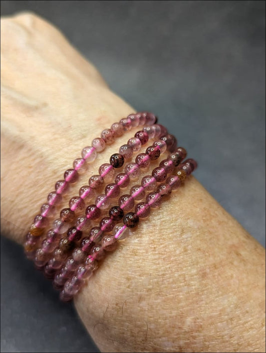 Dainty Strawberry Quartz crystal healing bracelet  sourced in Brazil  4 mm