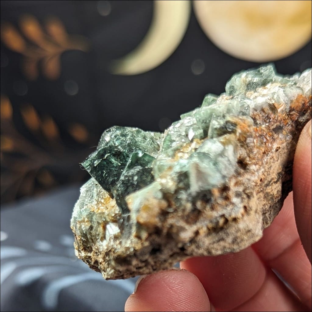 Green Fluorite with sugary yellow fluorite in matrix mined in the UK, crystals minerals healing stones rocks stones crystal shop