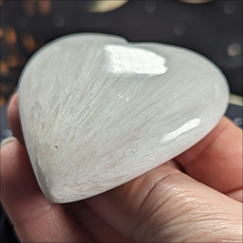 Pearly Scolecite Heart carving from India