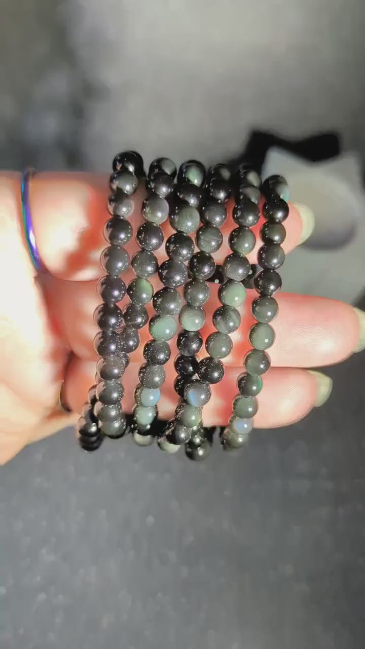 Rainbow Obsidian crystal healing bracelet gemstone bracelet sourced in Mexico 6 mm beads