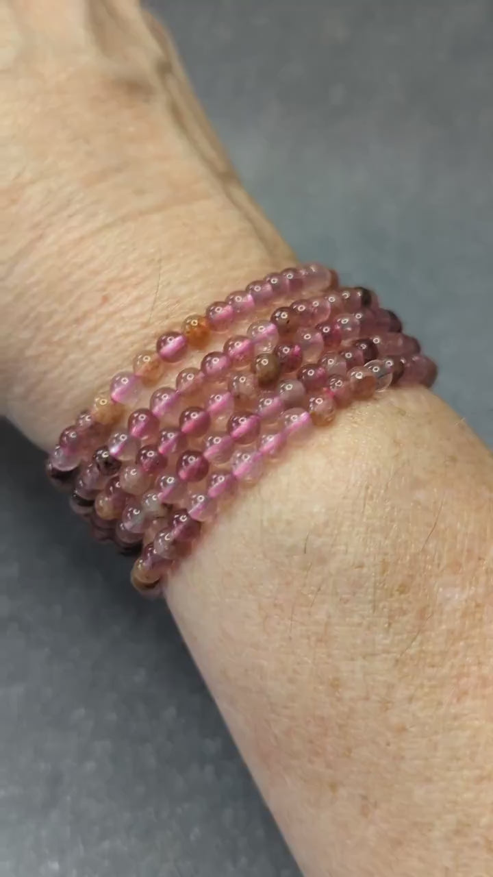 Dainty Strawberry Quartz crystal healing bracelet  sourced in Brazil  4 mm