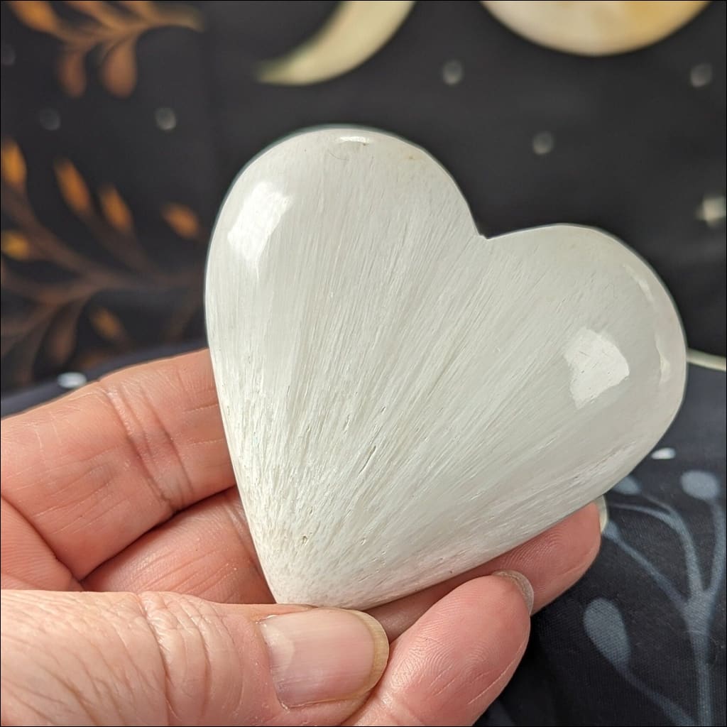 Pearly Scolecite Heart carving from India