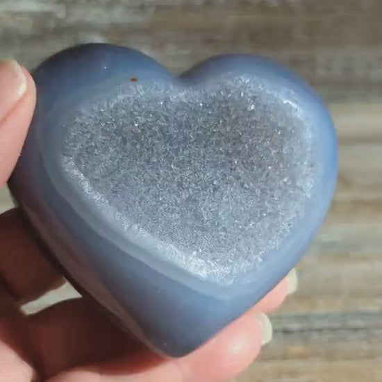 Beautiful Blue and Grey Druzy Agate Heart Ethically Sourced Brazil