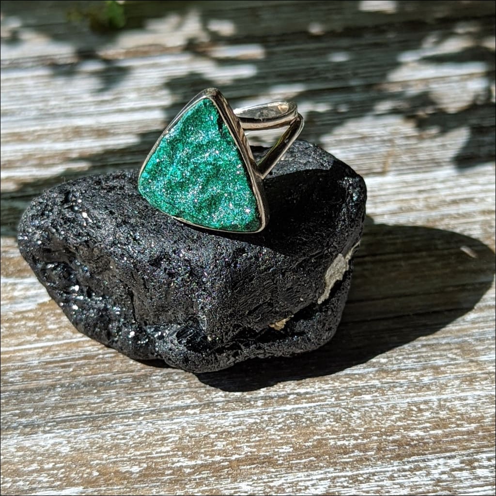 Gorgeous Malachite Druzy Ring  ~ 925 Recycled Sterling Silver ~ Gemstone Ring ~  Size 9