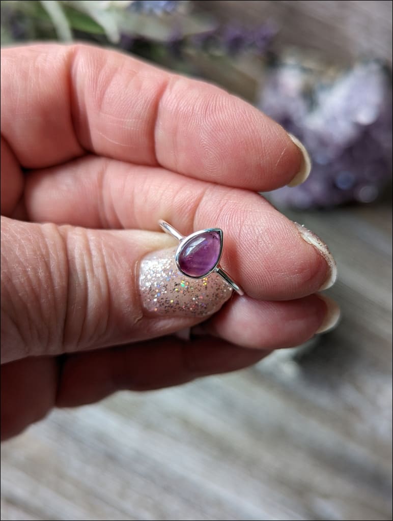 Beautiful Purple Amethyst 925 Recycled Sterling Silver Ring ~Gemstone Ring ~ Pear Shape  Size 7