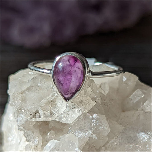 Beautiful Purple Amethyst 925 Recycled Sterling Silver Ring ~Gemstone Ring ~ Pear Shape  Size 7