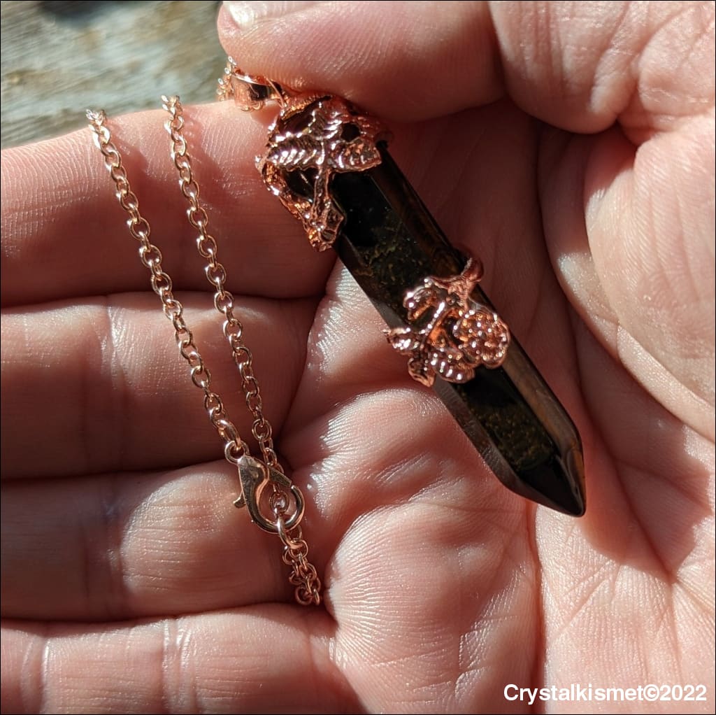 Tigers Eye flower wrapped pendant necklace Healing Crystal Necklace