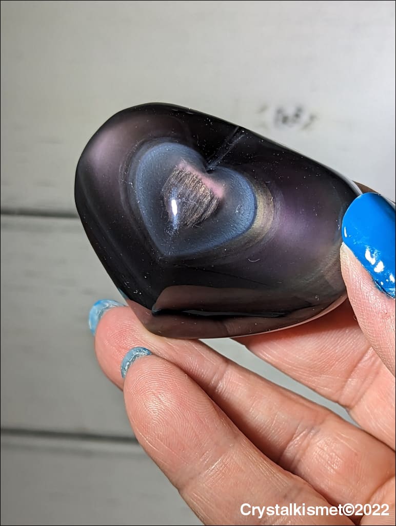 Beautiful Rainbow Obsidian crystal heart carving sourced from Mexico # 2