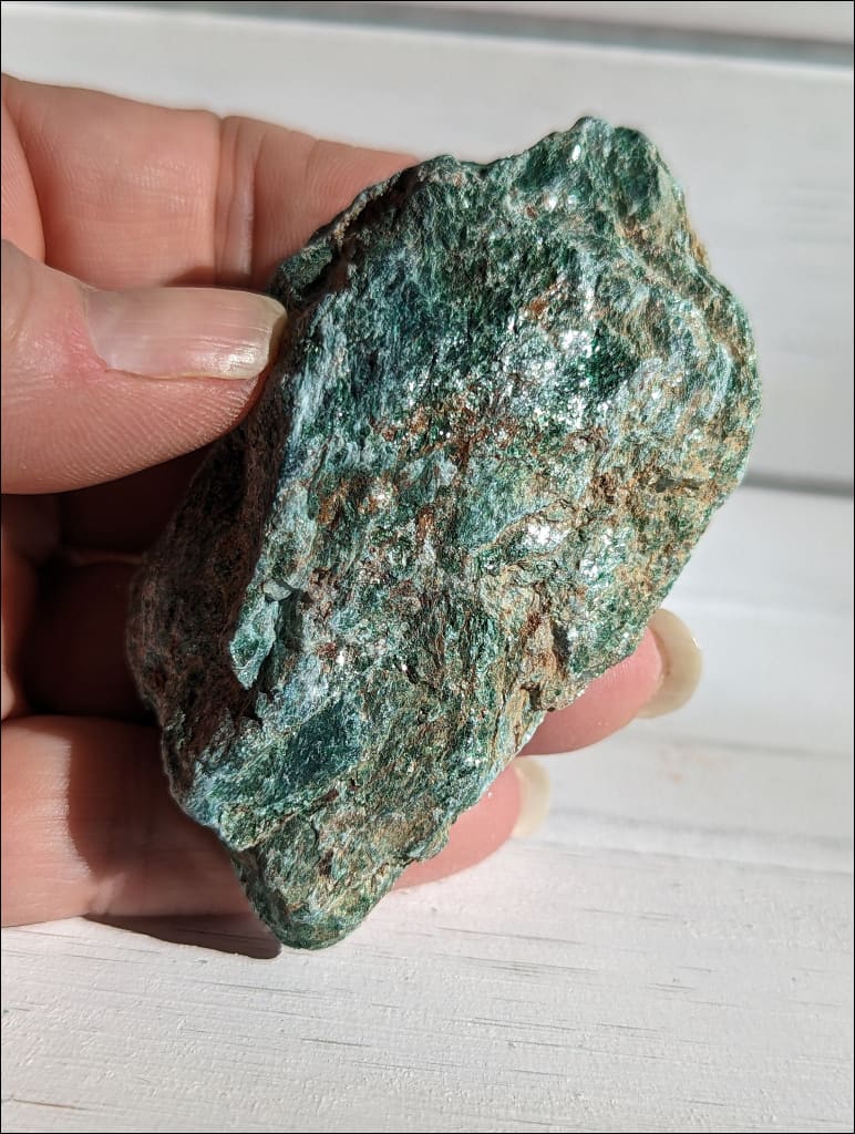 Fuchsite free form sparkly green mined in Brazil