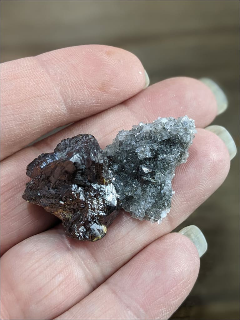 Deep Burgundy Sphalerite & Druzy Quartz Small Specimen Ethically Sourced - Crystal Kismet 