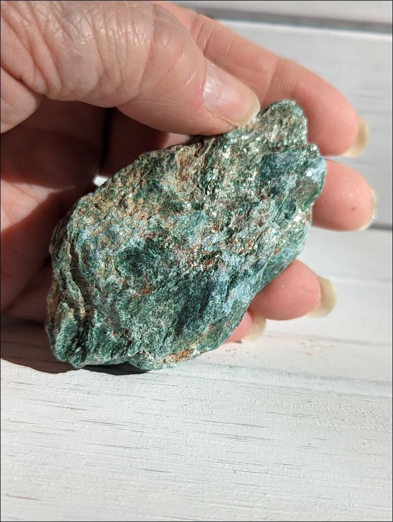 Fuchsite free form sparkly green mined in Brazil