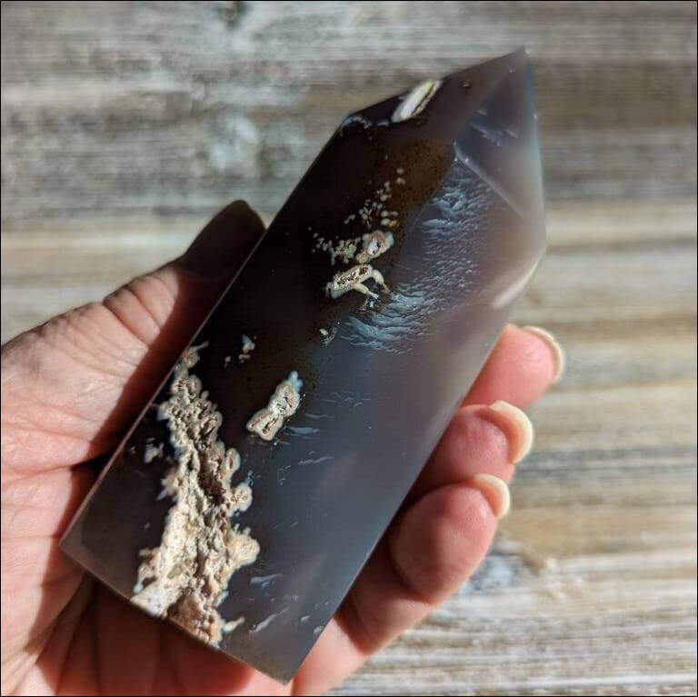 Beautiful Black and Grey Druzy Agate Tower Ethically Sourced Brazil