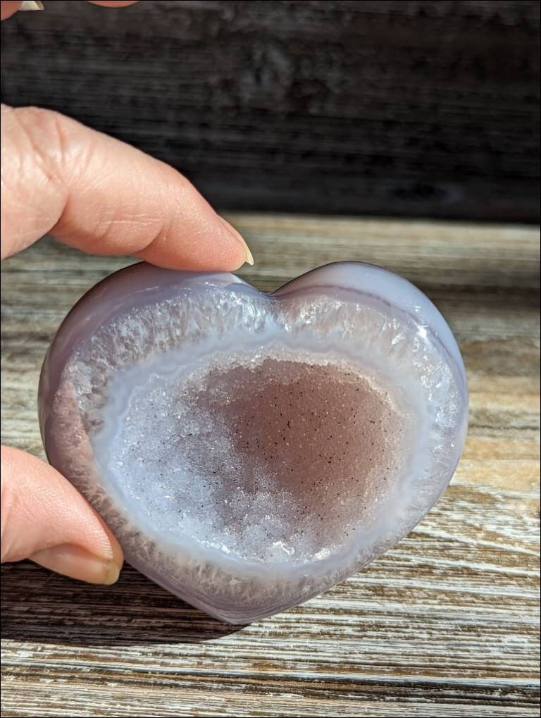 Unique Lavender and Blue Druzy Agate Heart Ethically Sourced Brazil