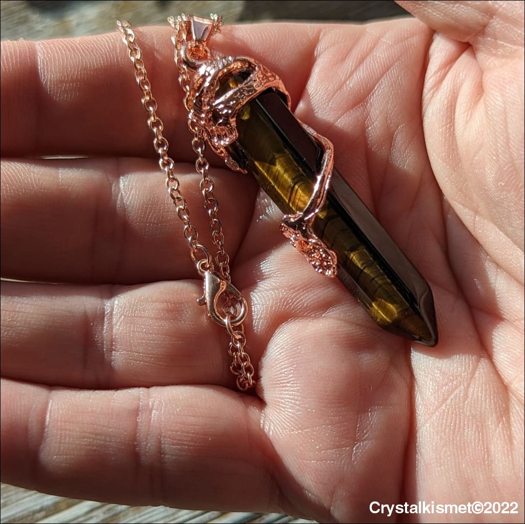 Tigers Eye flower wrapped pendant necklace Healing Crystal Necklace
