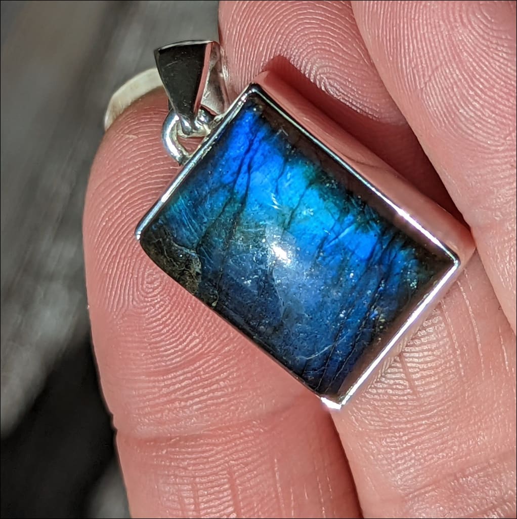 Beautiful Blue Flash Labradorite and Sterling Silver Pendant  Gemstone Pendant Ethically Sourced Handmade Finland
