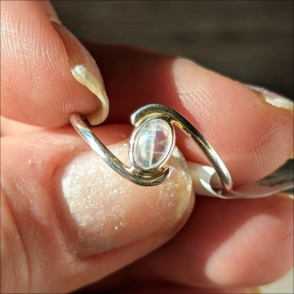 Blue Flash Moonstone Ring 925 Recycled Sterling Silver Ring 