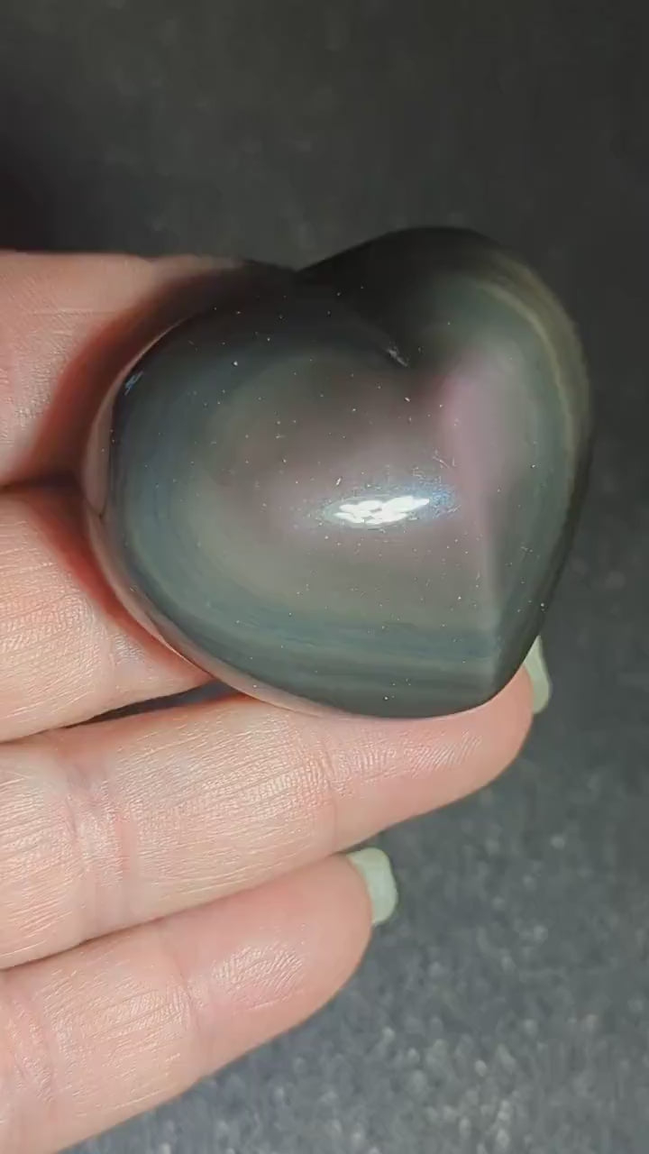 Beautiful Rainbow Obsidian crystal heart carving sourced from Mexico # 4
