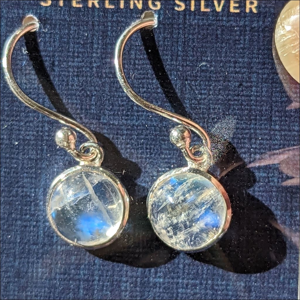 Blue Fire Rainbow Moonstone  Drop earrings 925 Recycled Sterling Silver  ethically sourced Finland