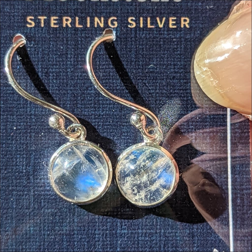 Blue Fire Rainbow Moonstone  Drop earrings 925 Recycled Sterling Silver  ethically sourced Finland