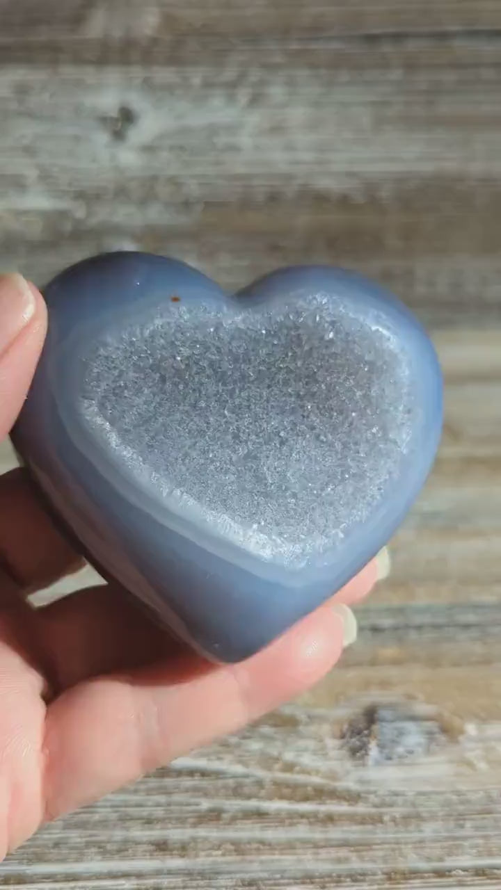 Beautiful Blue and Grey Druzy Agate Heart Ethically Sourced Brazil