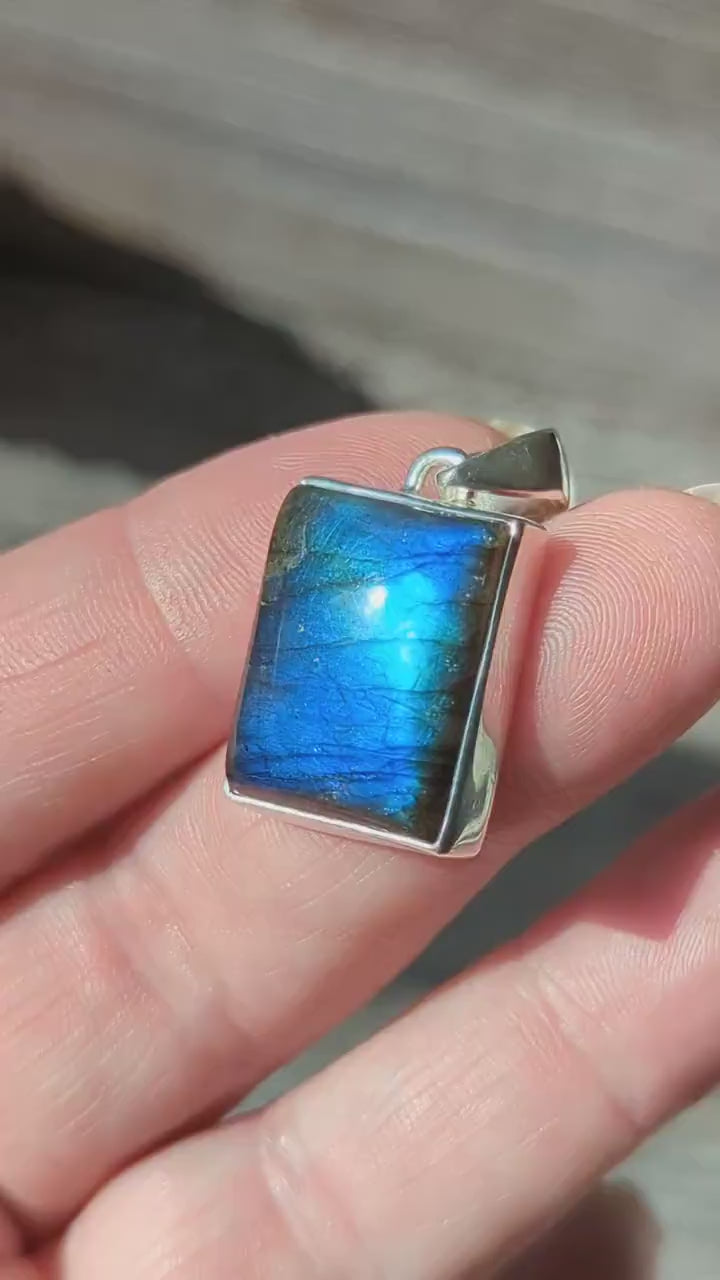 Beautiful Blue Flash Labradorite and Sterling Silver Pendant  Gemstone Pendant Ethically Sourced Handmade Finland
