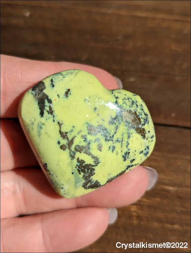 Peruvian Serpentine and Pyrite Polished Heart Crystal 
