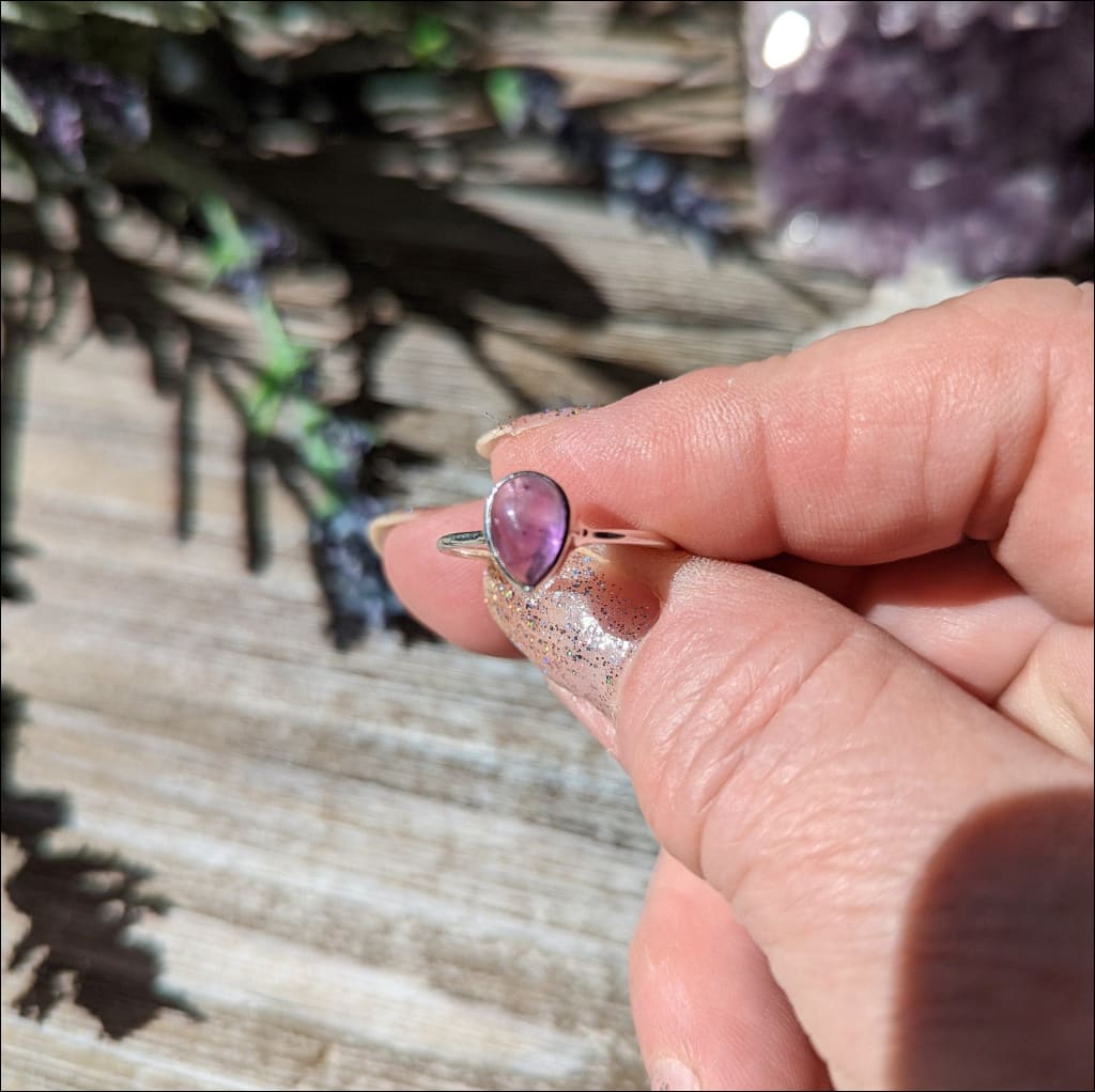 Beautiful Purple Amethyst 925 Recycled Sterling Silver Ring ~Gemstone Ring ~ Pear Shape  Size 8