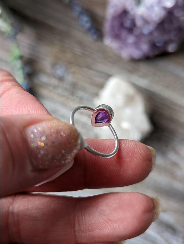 Beautiful Purple Amethyst 925 Recycled Sterling Silver Ring ~Gemstone Ring ~ Pear Shape  Size 8