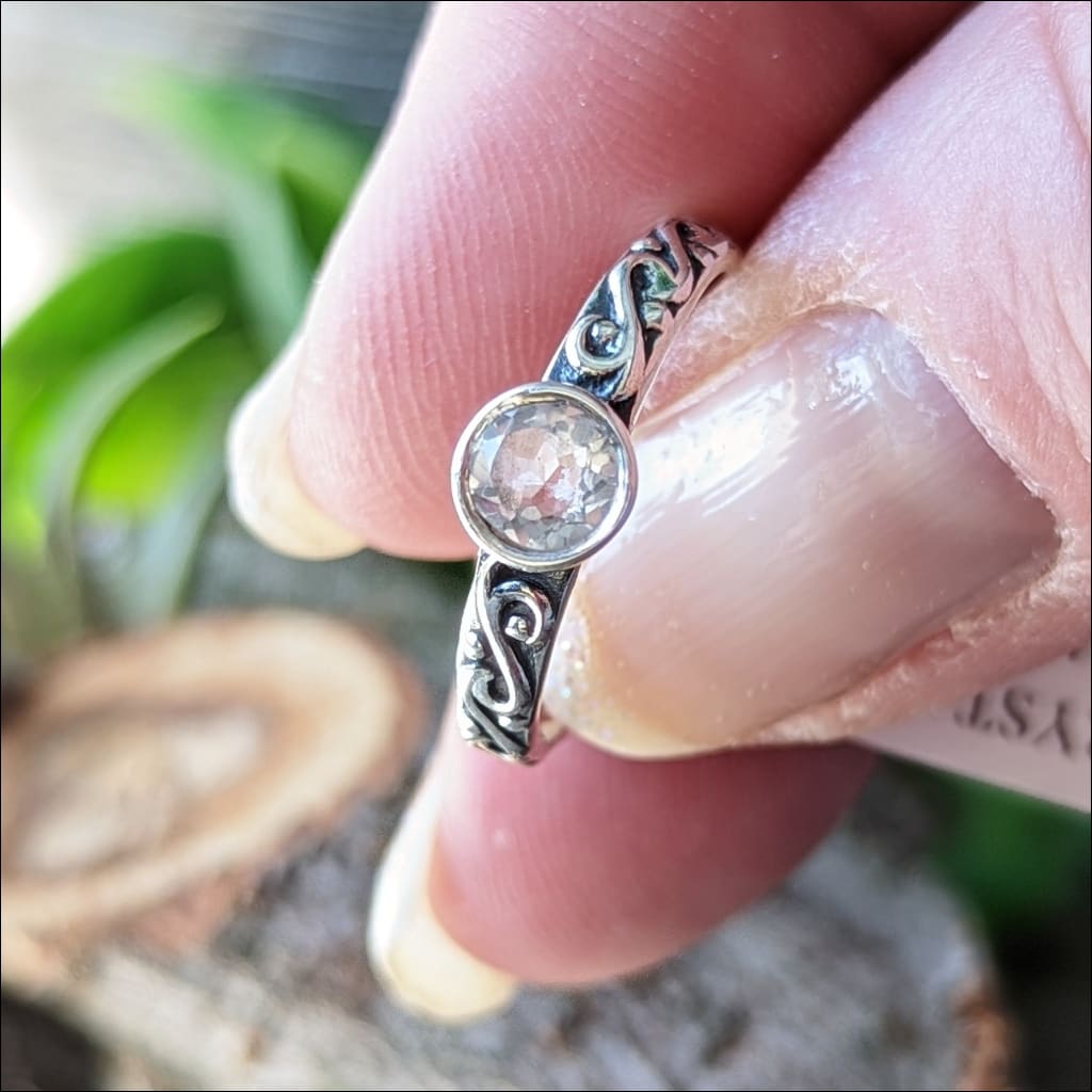 Beautiful Clear Quartz 925 Recycled Sterling Silver Ring  Gemstone Ring  Round Shape  Size 8